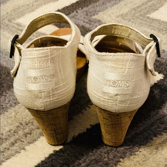 TOMS Cream Wedge Cork Sandals 11M Preowned - Picture 3 of 5